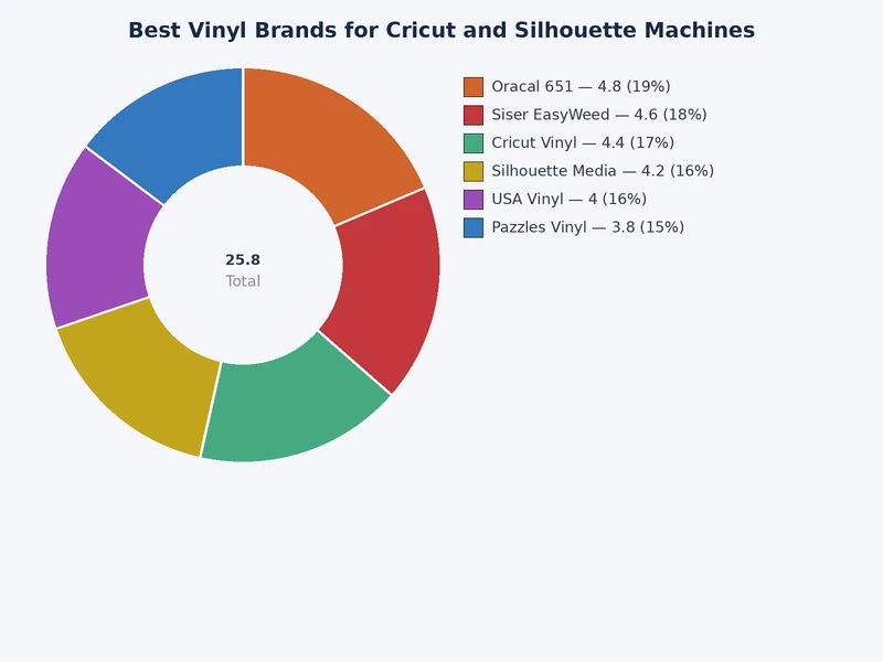 Bar chart comparing top vinyl brands for Cricut and Silhouette by cut quality, durability, weedability, and price