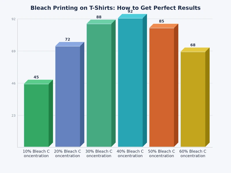 chart showing bleach concentration levels versus color outcome on different dark fabric types