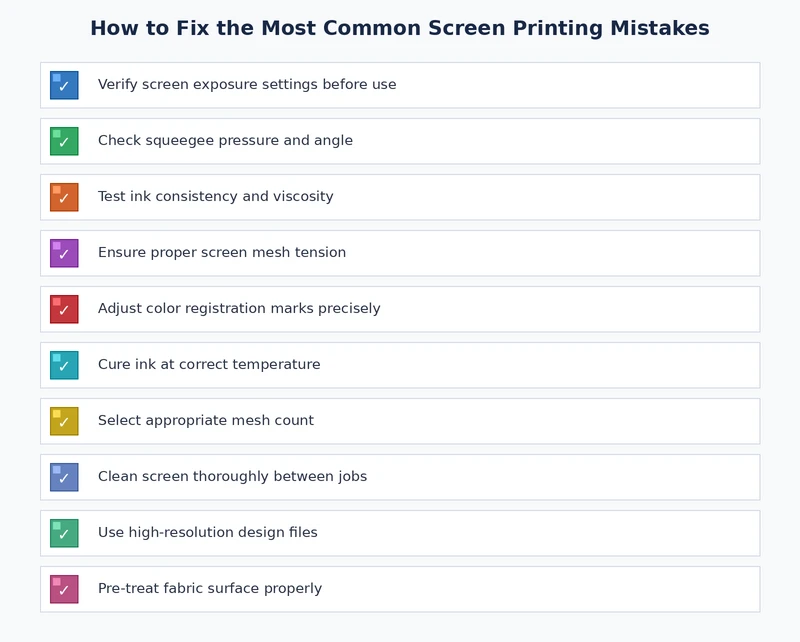 checklist for preventing common screen printing mistakes before each print run