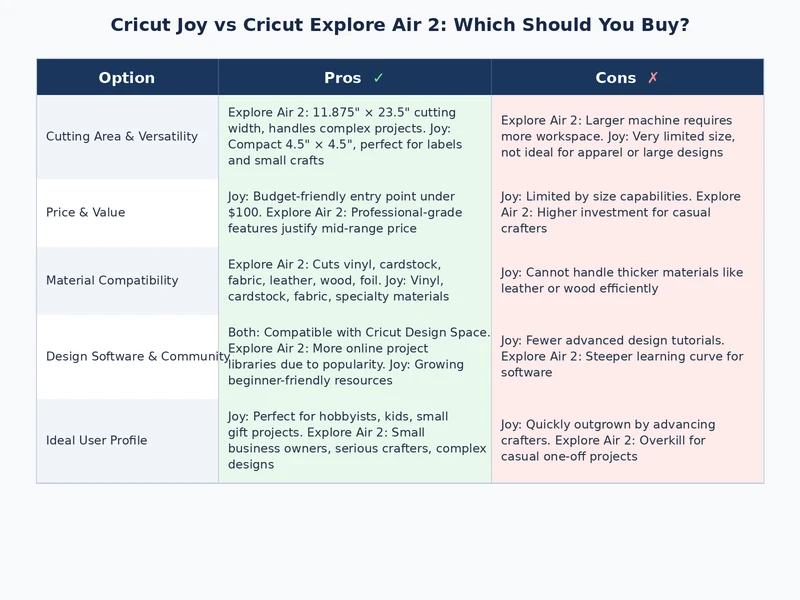 Cricut Joy vs Cricut Explore Air 2 project use case comparison showing which machine suits which project type
