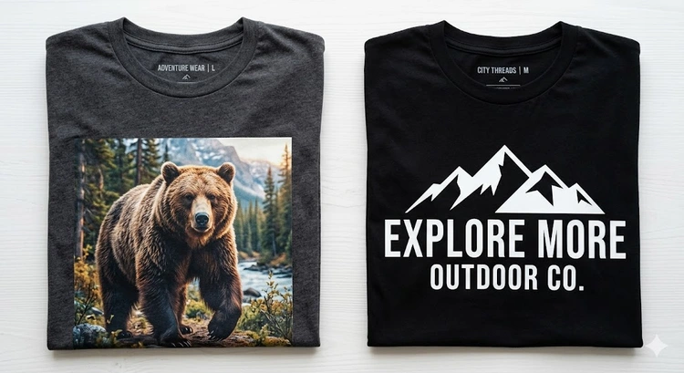 DTF transfers vs HTV vinyl comparison applied to cotton and polyester garments side by side