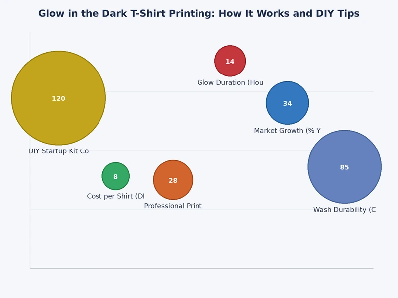 Chart comparing glow intensity, wash durability, and cost across glow-in-the-dark t-shirt printing methods including screen printing, HTV, and DTF