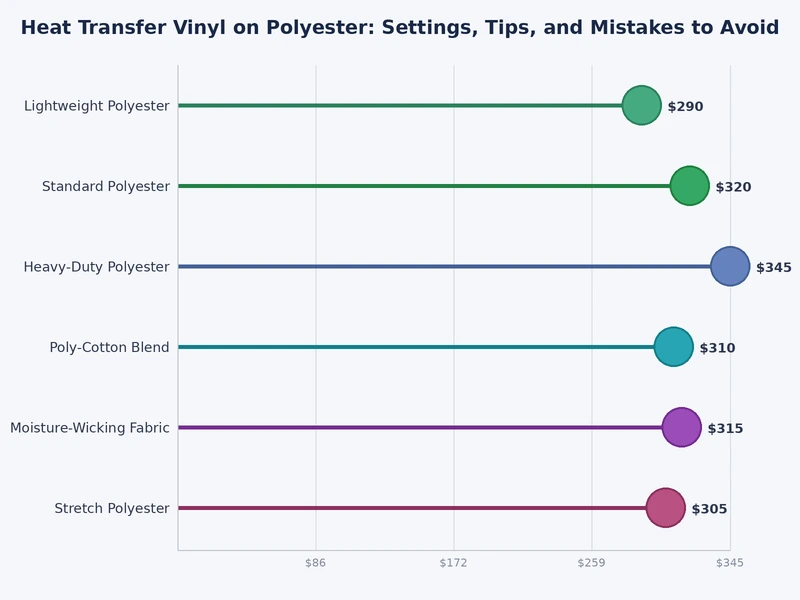 chart comparing recommended HTV heat press settings for polyester versus cotton fabric types