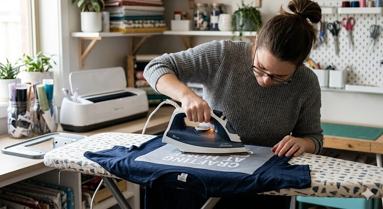 how to apply htv without heat press using a household iron on a cotton t-shirt