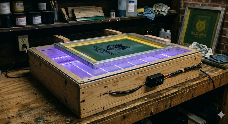 DIY UV exposure unit for screen printing with LED strip array and glass contact surface