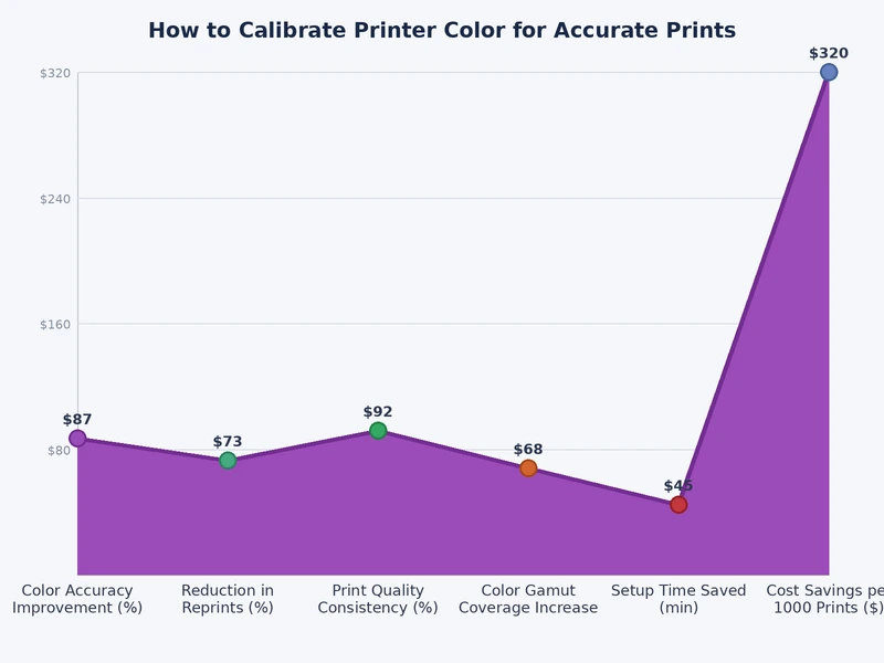 Bar chart comparing printer color calibration method accuracy: driver utility, software, colorimeter, spectrophotometer