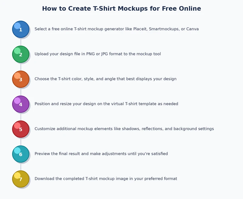 step-by-step process diagram for creating a t-shirt mockup using a free online generator