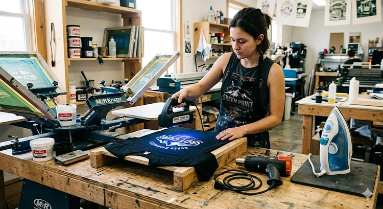 Curing screen printing ink with a flash cure unit instead of a conveyor dryer