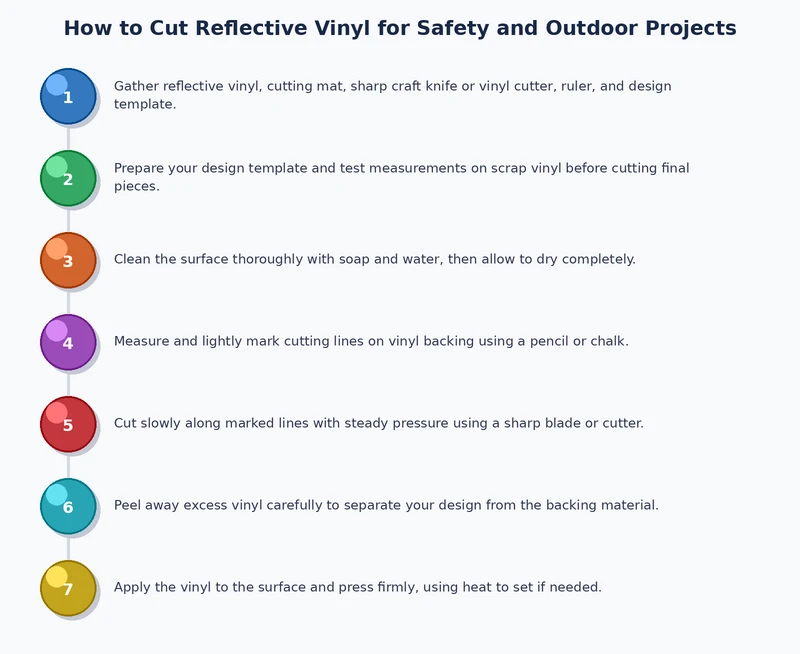 step by step process diagram for cutting and applying reflective vinyl