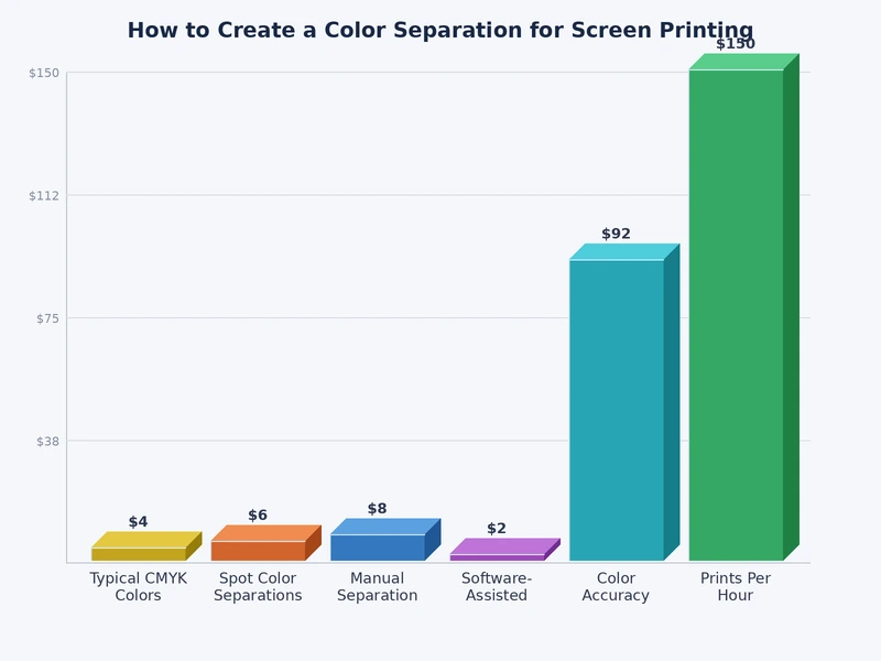 Chart comparing color separation methods for screen printing by complexity and cost