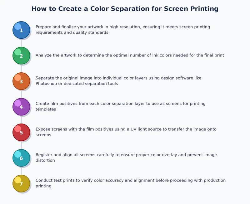 Process diagram showing color separation workflow steps from artwork file to press-ready film