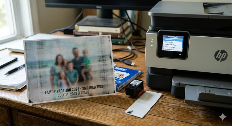 blurry inkjet print next to a sharp corrected print demonstrating how to fix blurry prints on inkjet printer