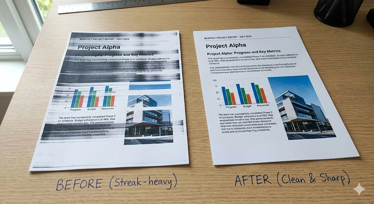 how to fix streaky printer lines showing horizontal banding across inkjet output