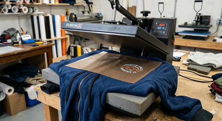 how to heat press on hoodies without burning — silicone pad and heat press platen on fleece hoodie fabric