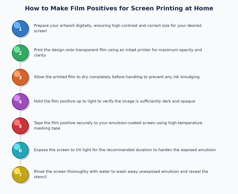 Step-by-step process diagram for making film positives for screen printing at home