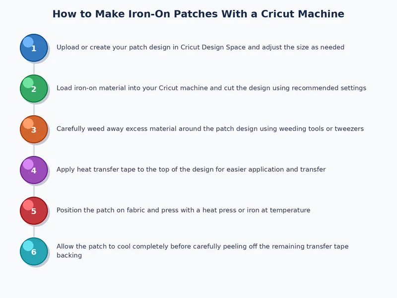 step by step process diagram for how to make iron on patches with cricut