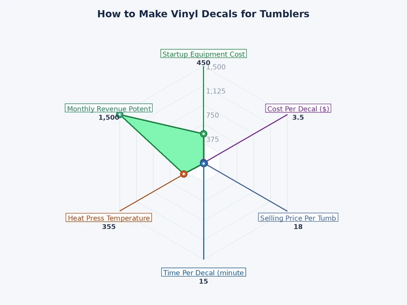 bar chart comparing vinyl types for tumbler decals by adhesion strength and finish options