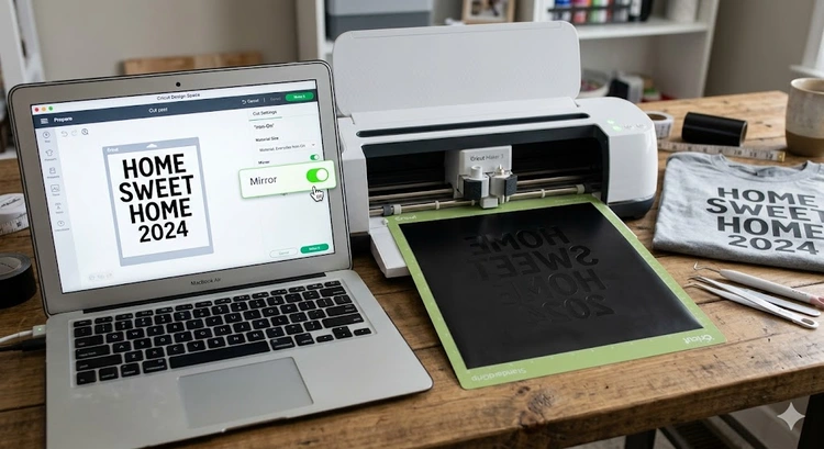 How to mirror images for heat transfer vinyl in Cricut Design Space mat preview