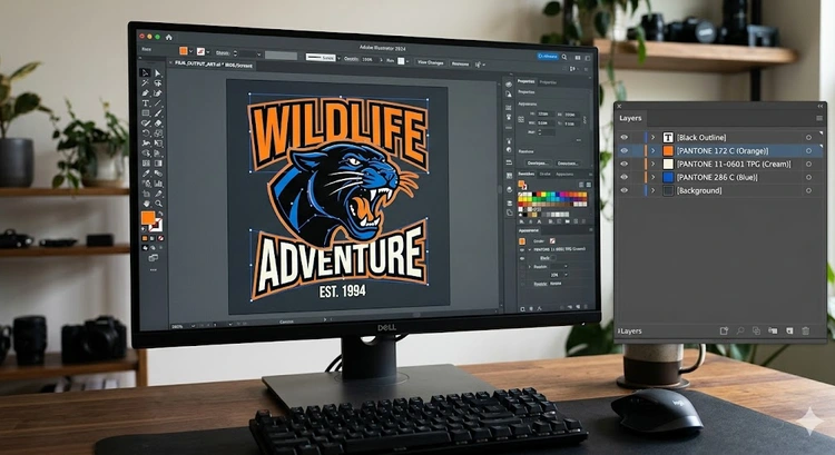 how to prepare artwork for screen printing showing vector file with spot color layers in Adobe Illustrator