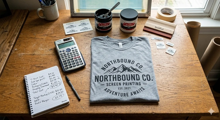 Custom t-shirt pricing breakdown illustrating how to price custom t-shirts for profit with cost layers and markup