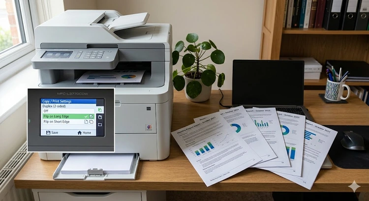 How to print double sided on Brother printer showing duplex settings in Windows print dialog