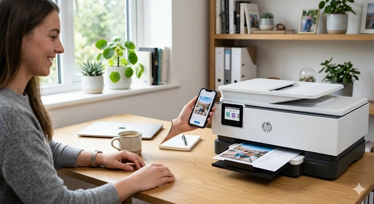 iPhone displaying print dialog connected to wireless printer via AirPrint on home Wi-Fi network
