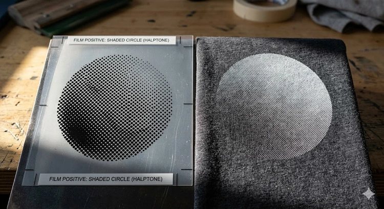 how to print halftones screen printing — halftone dot pattern on a cotton shirt