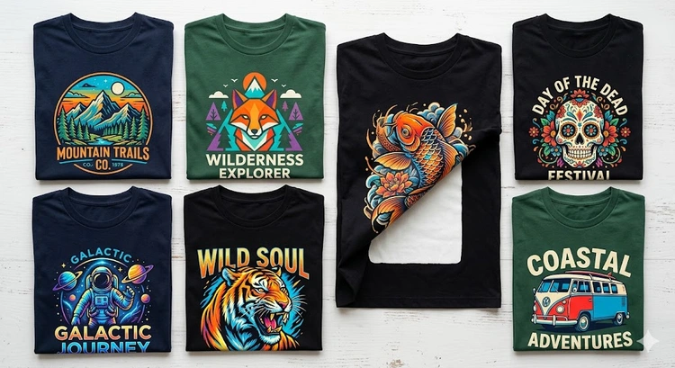 how to print on dark t-shirts showing vibrant DTF and screen print results on black fabric