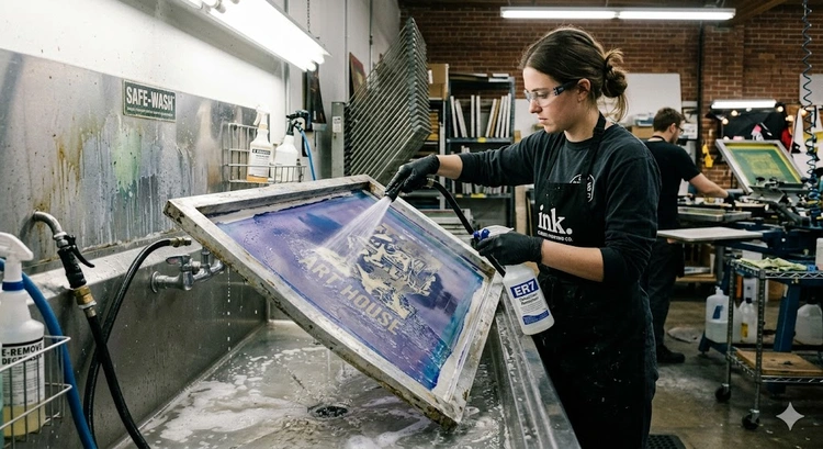 How to reclaim a screen printing screen using emulsion remover and a pressure washer