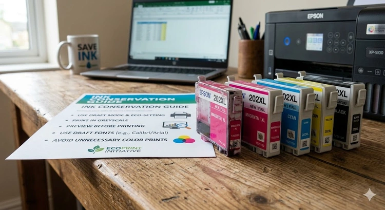 how to reduce ink usage on printer settings panel showing draft and eco mode options