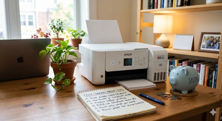 tips for how to reduce printing costs at home including ink-saving settings and smart printing habits