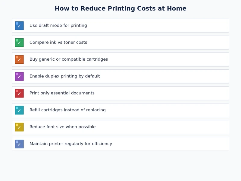 checklist of best habits to reduce printing costs at home covering maintenance ink cartridges and daily print settings