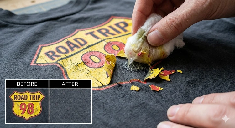 how to remove print from a t-shirt using heat press and solvent on cotton fabric