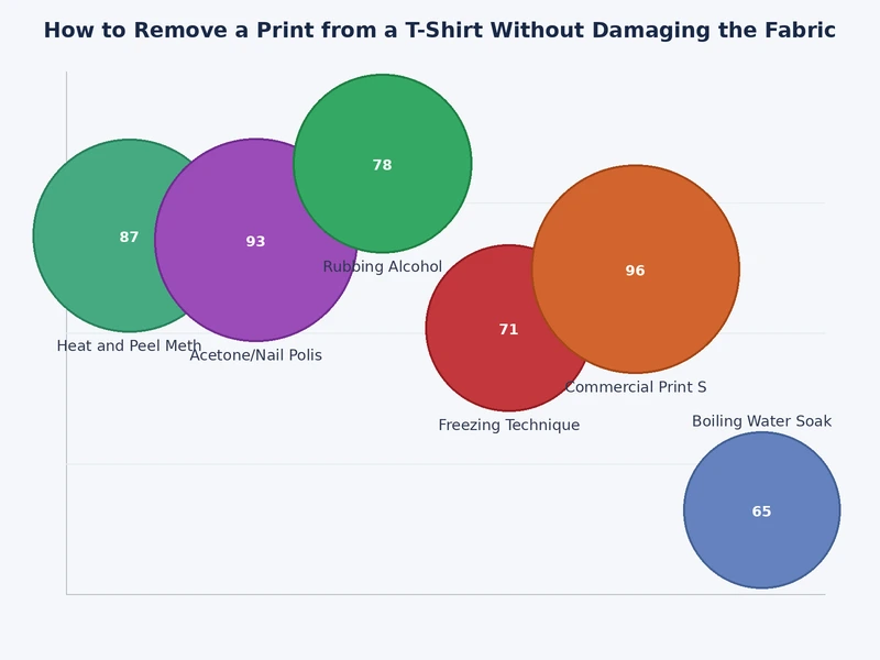 chart comparing difficulty of removing different print types from t-shirts including plastisol, HTV, DTF, and sublimation