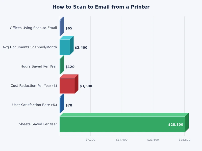 bar chart comparing scan to email first-time setup times across HP, Canon, Epson, and Brother printers