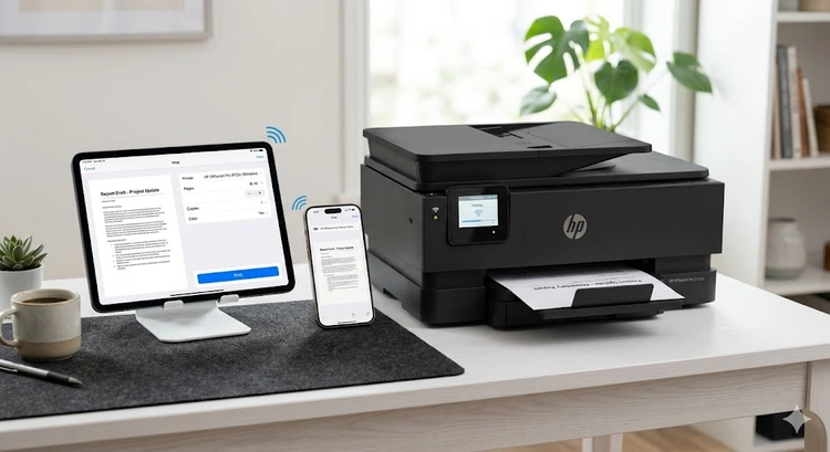 how to set up AirPrint on printer — iPhone connecting wirelessly to a home inkjet printer