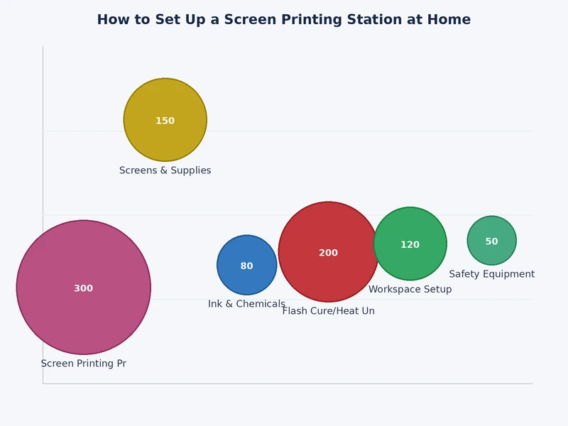 bar chart comparing home screen printing setup costs across beginner, intermediate, and advanced equipment tiers