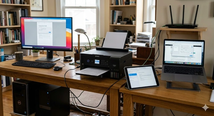 Configuring how to share a printer on a home network through Windows network settings