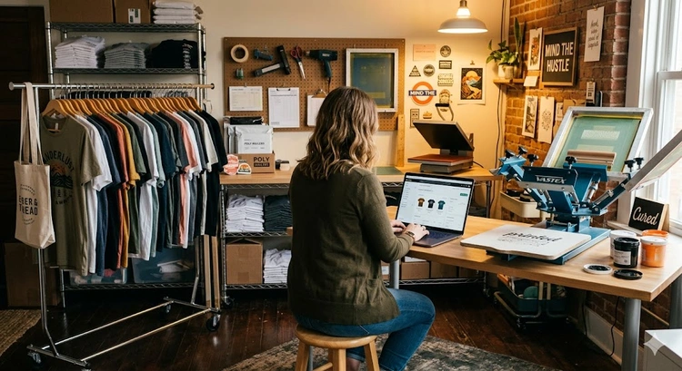 how to start a screen printing business from home with manual press and screens on a worktable