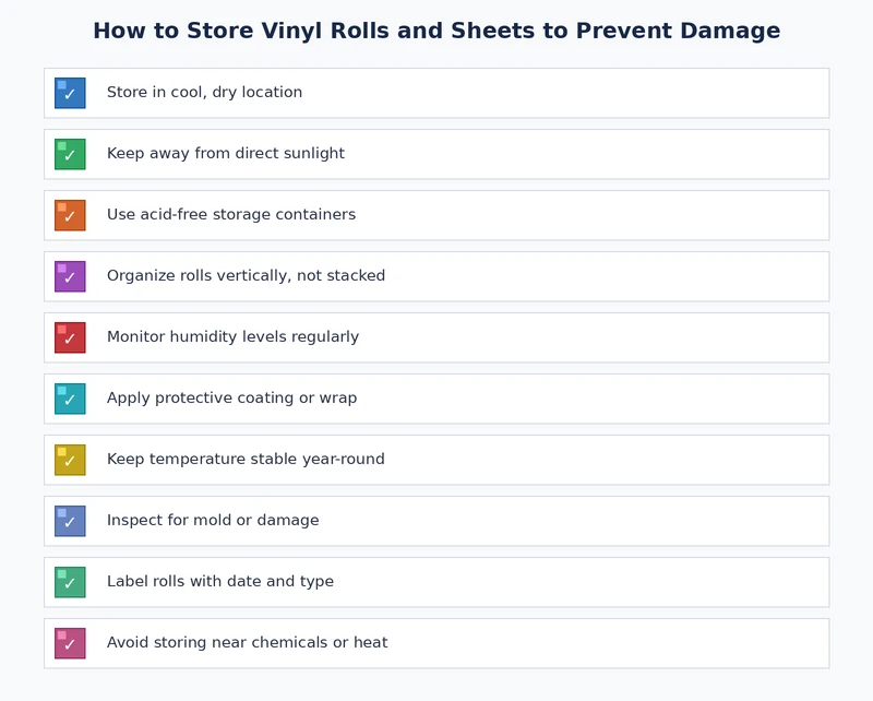 Vinyl storage checklist covering environment, orientation, handling, and labeling best practices