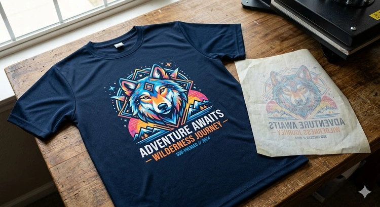 how to sublimate on dark shirts showing white HTV base layer applied to black polyester fabric before heat press transfer