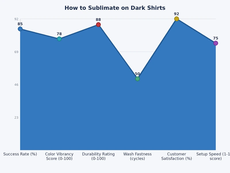 comparison chart of three dark shirt sublimation methods including HTV base layer, coated blanks, and hybrid transfer paper rated by washfastness hand feel and cost
