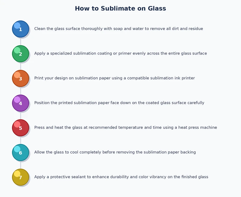 Glass sublimation process diagram — transfer application, heat press, and hot-peel workflow steps