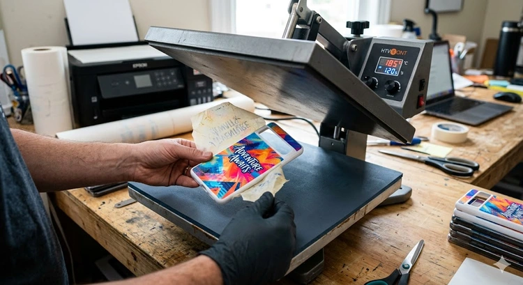 How to sublimate on phone cases using a heat press with polyester-coated blank cases and transfer paper