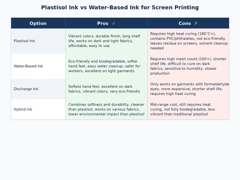 Comparison of plastisol ink vs water-based ink print results on dark and light t-shirts