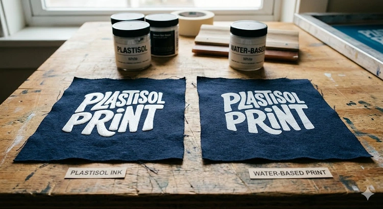 plastisol vs water based screen printing ink side by side comparison on cotton shirts