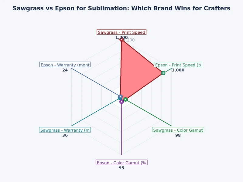 Bar chart comparing Sawgrass vs Epson sublimation printer performance across key metrics
