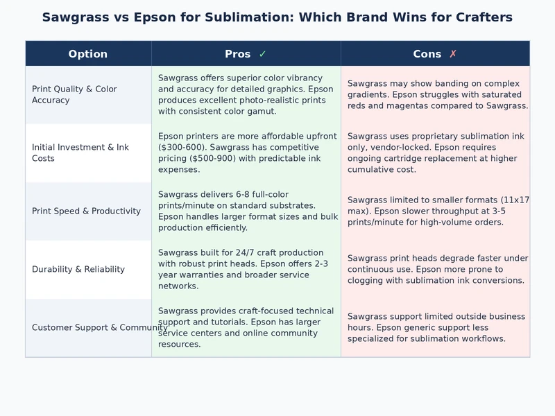 Visual comparison of Sawgrass vs Epson sublimation printer hardware specs and cost factors