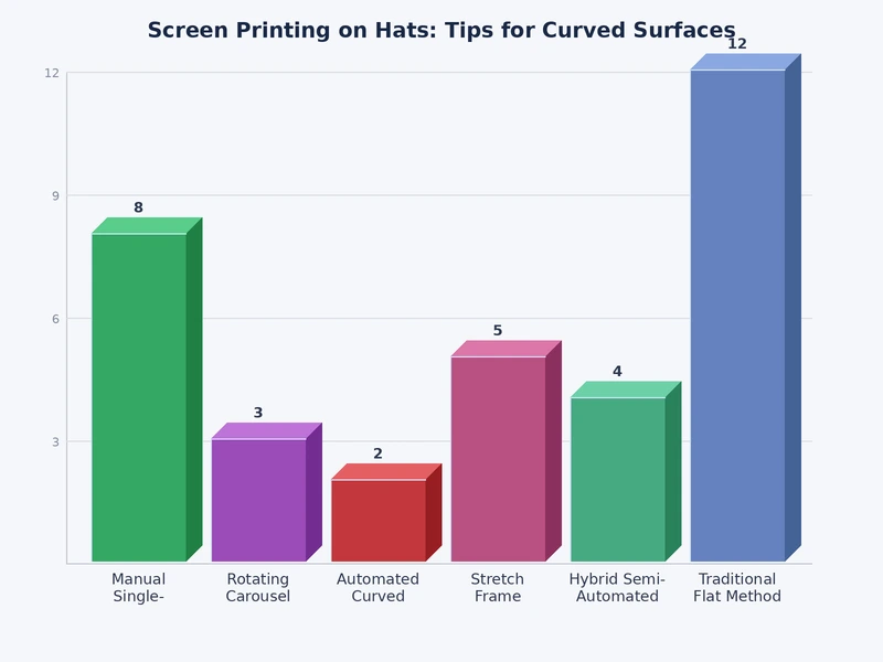 comparison chart of hat screen printing methods by difficulty level and print quality on curved surfaces