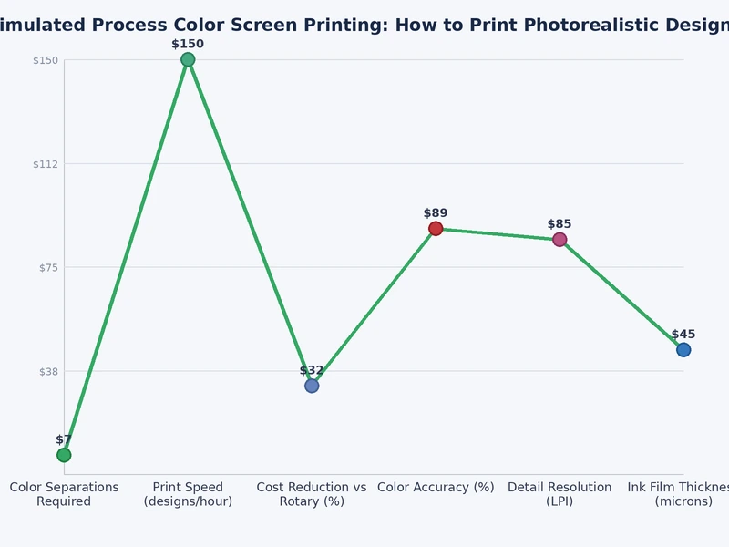 chart comparing ink channel counts and color accuracy across simulated process versus spot color and CMYK screen printing methods